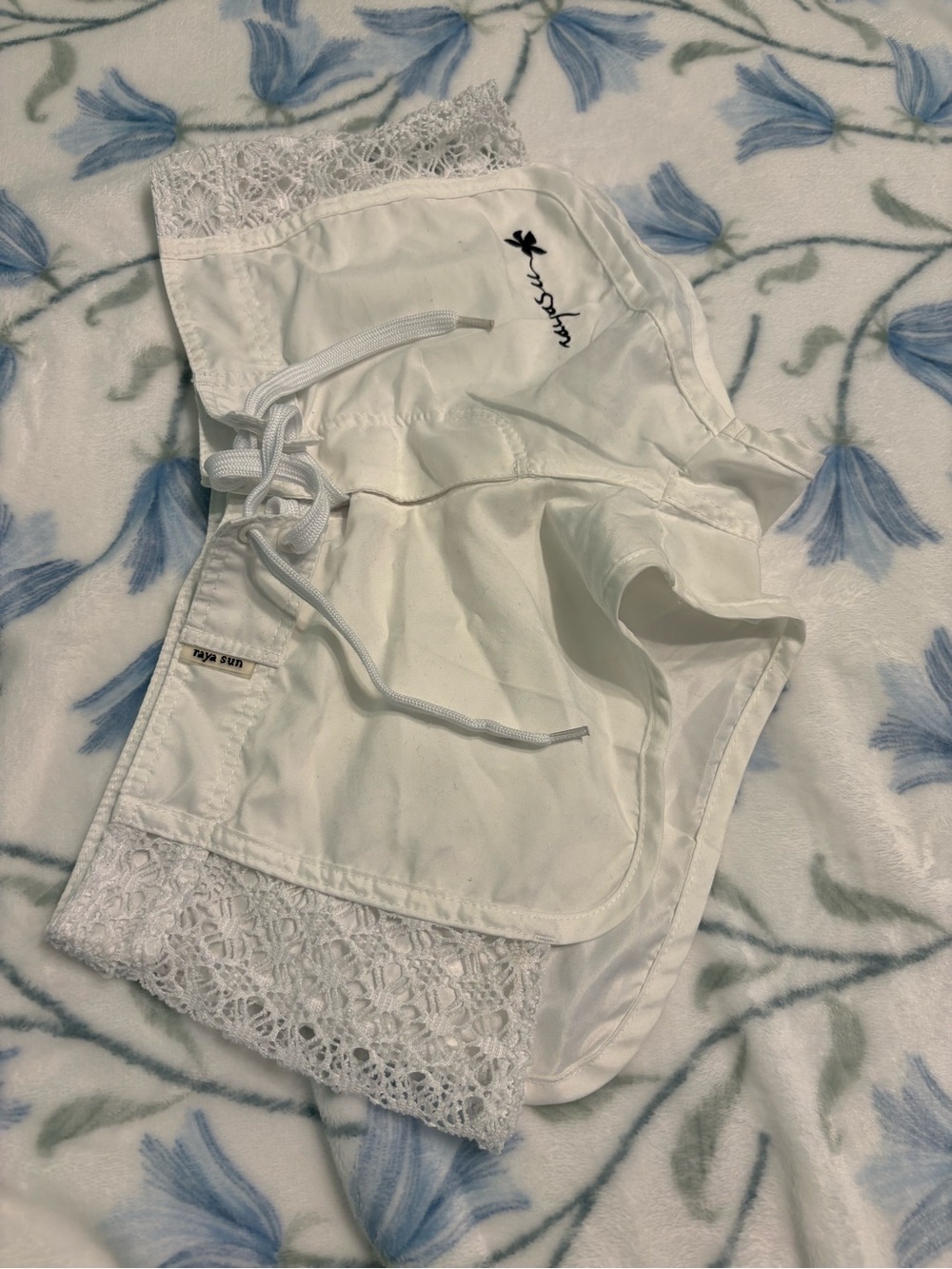 raya sun White Lace-Trim Swim Coverup Romper